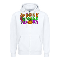 White spooky with lightning bolt Zipper Hoodie - BundleAndBundleShop