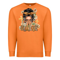 Carrot Gray Hair Believe Praying Caucasian Messy Bun Premium Sweatshirt - texasbilliewilder