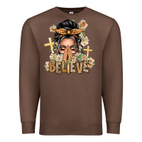 Chestnut Gray Hair Believe Praying Caucasian Messy Bun Premium Sweatshirt - texasbilliewilder