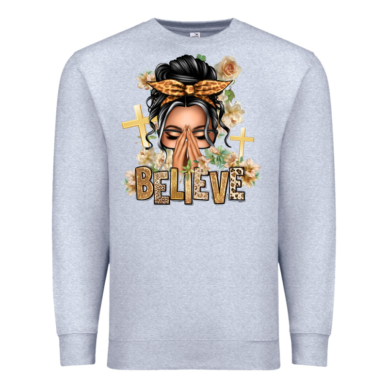 Gray Hair Believe Praying Caucasian Messy Bun Premium Sweatshirt by texasbilliewilder | Teevron