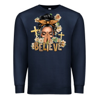 Navy Gray Hair Believe Praying Caucasian Messy Bun Premium Sweatshirt - texasbilliewilder