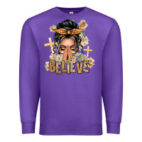 Purple Gray Hair Believe Praying Caucasian Messy Bun Premium Sweatshirt - texasbilliewilder