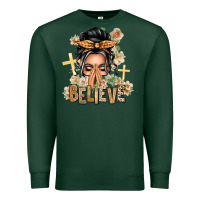 Sports Green Gray Hair Believe Praying Caucasian Messy Bun Premium Sweatshirt - texasbilliewilder