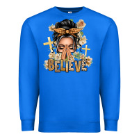 True Royal Gray Hair Believe Praying Caucasian Messy Bun Premium Sweatshirt - texasbilliewilder