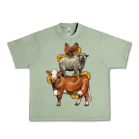 Oil Green farm animals stack Urban Heavy Tee - LillyAllenDesigns