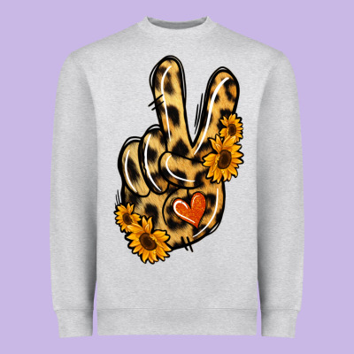 Leopard Sunflower Peace Sign Heavyweight Sweatshirt Designed By Jasminsmagicworld