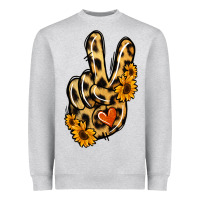 Heather Grey Leopard Sunflower Peace Sign Heavyweight Sweatshirt - Jasminsmagicworld