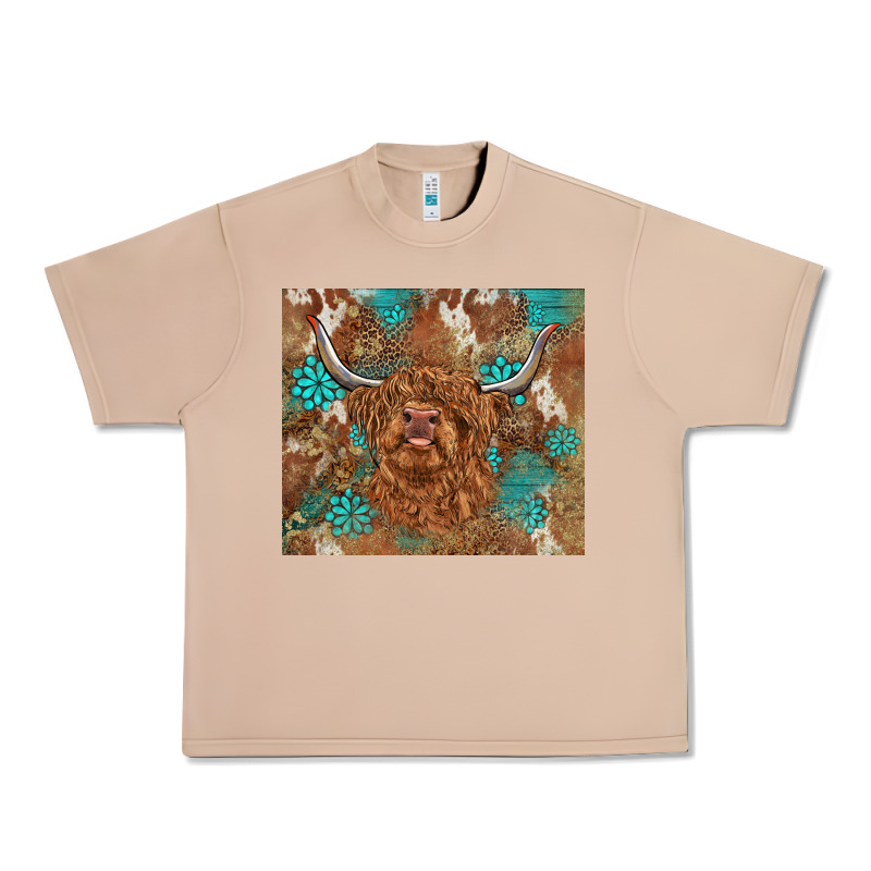 Highland Cow Turquoise Gemstones Western Patterns Urban Heavy Tee by BarkalooDesign | Teevron