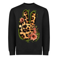 Black Leopard Floral Peace Sign Heavyweight Sweatshirt - Jasminsmagicworld