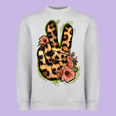 Leopard Floral Peace Sign Heavyweight Sweatshirt Designed By Jasminsmagicworld