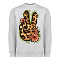 Heather Grey Leopard Floral Peace Sign Heavyweight Sweatshirt - Jasminsmagicworld