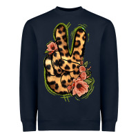 Navy Leopard Floral Peace Sign Heavyweight Sweatshirt - Jasminsmagicworld