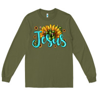Army Green jesus sunflower Long Sleeve Tee - JahusDesignShop