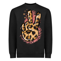 Black Pink Glitter Leopard Peace Sign Heavyweight Sweatshirt - Jasminsmagicworld
