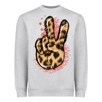 Heather Grey Pink Glitter Leopard Peace Sign Heavyweight Sweatshirt - Jasminsmagicworld