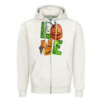 Oatmeal Heather love halloween Zipper Hoodie - BundleAndBundleShop