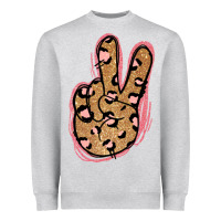 Heather Grey Gold Glitter Pink Leopard Peace Sign Heavyweight Sweatshirt - Jasminsmagicworld