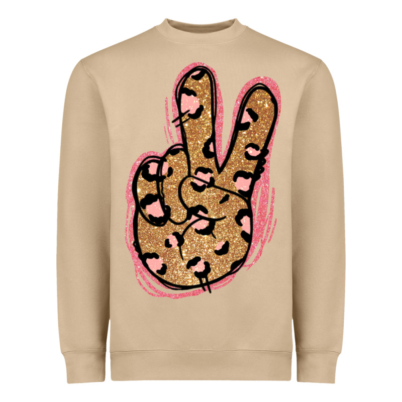 Gold Glitter Pink Leopard Peace Sign Heavyweight Sweatshirt by Jasminsmagicworld | Teevron