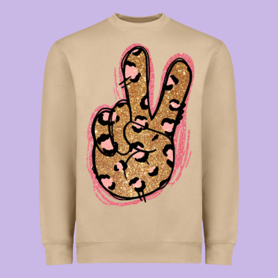 Gold Glitter Pink Leopard Peace Sign Heavyweight Sweatshirt Designed By Jasminsmagicworld