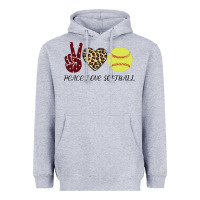 Heather Grey Peace Love Softball Heavyweight Hoodie - Bettercallsaul