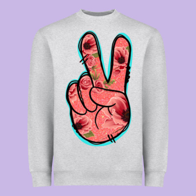 Pink Floral Glitter Peace Sign Heavyweight Sweatshirt Designed By Jasminsmagicworld