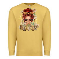 Antique Gold Red Hair Believe Praying Caucasian Messy Bun Premium Sweatshirt - texasbilliewilder