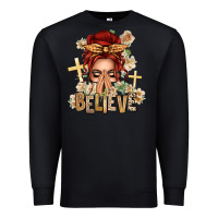 Black Red Hair Believe Praying Caucasian Messy Bun Premium Sweatshirt - texasbilliewilder
