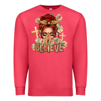 Cardinal Red Hair Believe Praying Caucasian Messy Bun Premium Sweatshirt - texasbilliewilder