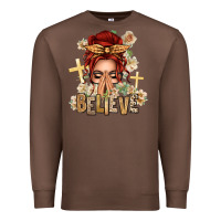 Chestnut Red Hair Believe Praying Caucasian Messy Bun Premium Sweatshirt - texasbilliewilder