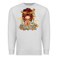 Dove Grey Red Hair Believe Praying Caucasian Messy Bun Premium Sweatshirt - texasbilliewilder
