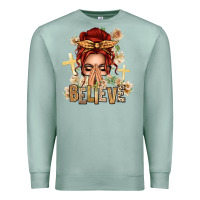 Seafoam Red Hair Believe Praying Caucasian Messy Bun Premium Sweatshirt - texasbilliewilder
