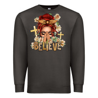 Smoke Red Hair Believe Praying Caucasian Messy Bun Premium Sweatshirt - texasbilliewilder