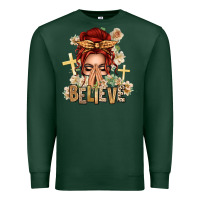 Sports Green Red Hair Believe Praying Caucasian Messy Bun Premium Sweatshirt - texasbilliewilder