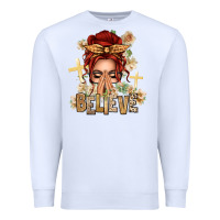 White Red Hair Believe Praying Caucasian Messy Bun Premium Sweatshirt - texasbilliewilder