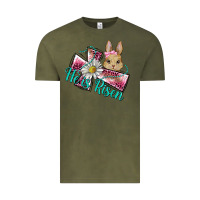 Vintage Olive he is risen cross rabbit Vintage Tee - BarkalooDesign