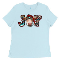 Baby Blue christmas joy cow Ladies Tee - RanaPortraitStore