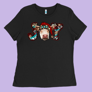 Christmas Joy Cow Ladies Tee Designed By Ranaportraitstore