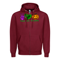 Burgundy peace love halloween Zipper Hoodie - BundleAndBundleShop