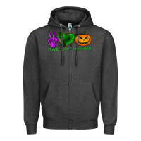 Charcoal Heather peace love halloween Zipper Hoodie - BundleAndBundleShop