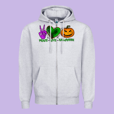 Peace Love Halloween Zipper Hoodie Designed By Bundleandbundleshop