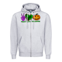 Heather Grey peace love halloween Zipper Hoodie - BundleAndBundleShop