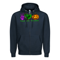 Navy peace love halloween Zipper Hoodie - BundleAndBundleShop