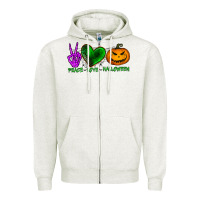 Oatmeal Heather peace love halloween Zipper Hoodie - BundleAndBundleShop