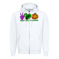 White peace love halloween Zipper Hoodie - BundleAndBundleShop