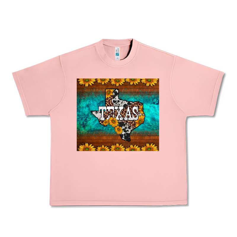 Sunflowers Cowhide Leopard Texas Map Urban Heavy Tee by BarkalooDesign | Teevron
