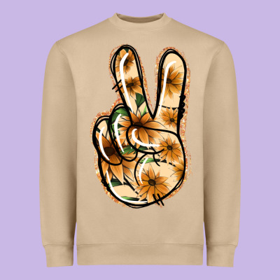 Floral Gold Peace Sign Heavyweight Sweatshirt Designed By Jasminsmagicworld