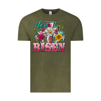 Vintage Olive he is risen cross easter Vintage Tee - BarkalooDesign
