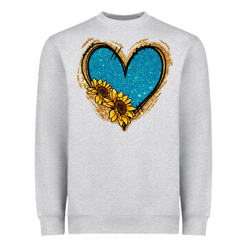 Gold Glitter Sunflower Blue Heart Heavyweight Sweatshirt by Jasminsmagicworld | Teevron