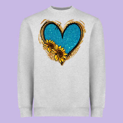 Gold Glitter Sunflower Blue Heart Heavyweight Sweatshirt Designed By Jasminsmagicworld