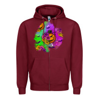 Burgundy halloween patch 1 Zipper Hoodie - BundleAndBundleShop